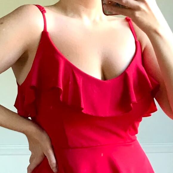 NWT Altar'd State Red Ruffle Fit & Flare Skater Dress size M - Picture 3 of 8